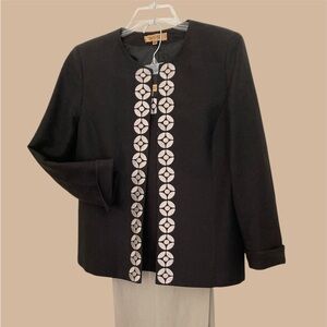 3 Piece Suit- Kasper Petite | Black and Silver/Gray with Embroidered Detail